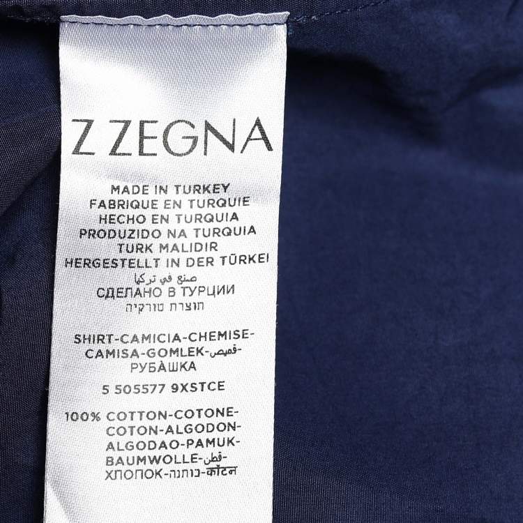 Pre Owned Z Zegna Blue Cotton Pocket Detail Regular Fit Shirt XXL