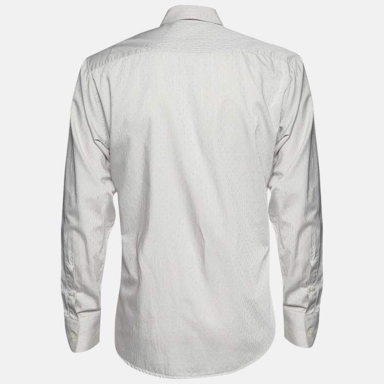 Pre Owned Z Zegna Beige Striped Embroidered Long Sleeve Shirt M