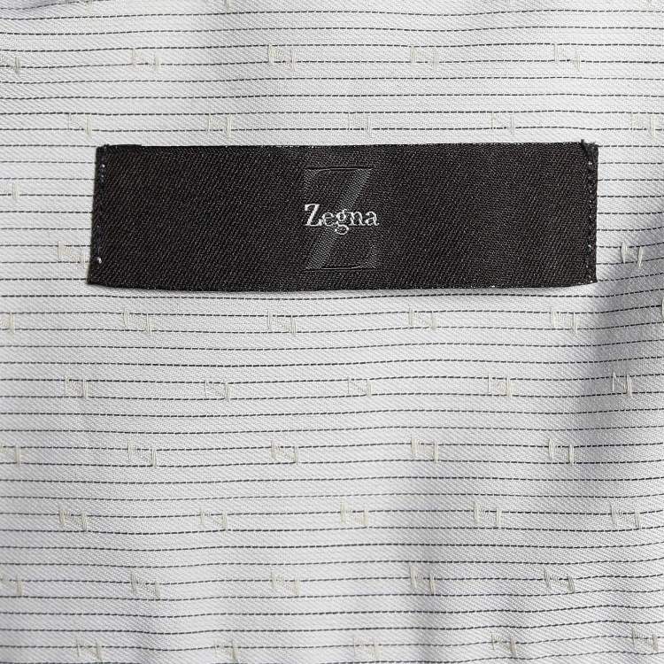 Pre Owned Z Zegna Beige Striped Embroidered Long Sleeve Shirt M