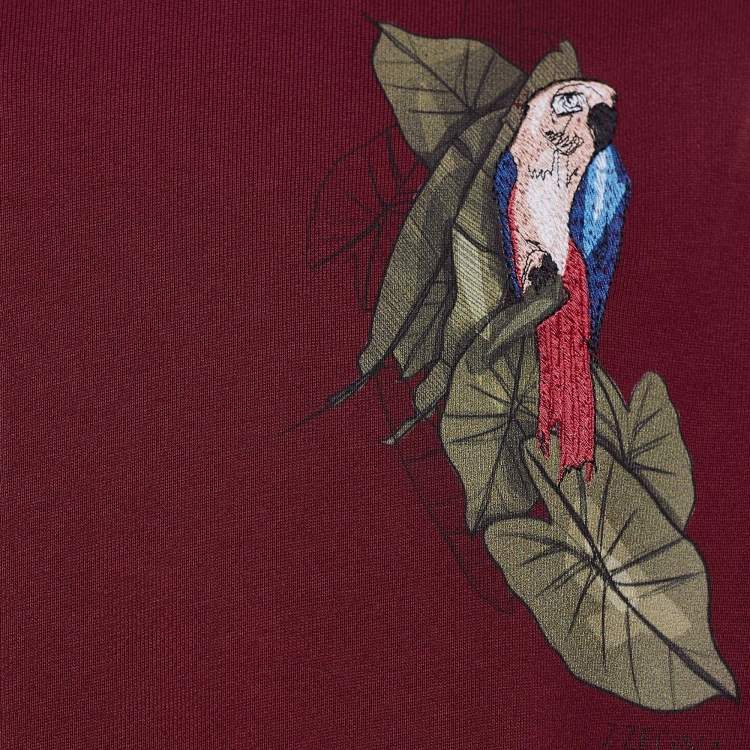 Pre Owned Z Zegna Red Cotton Bird Embroidered Zip Front Jacket XL