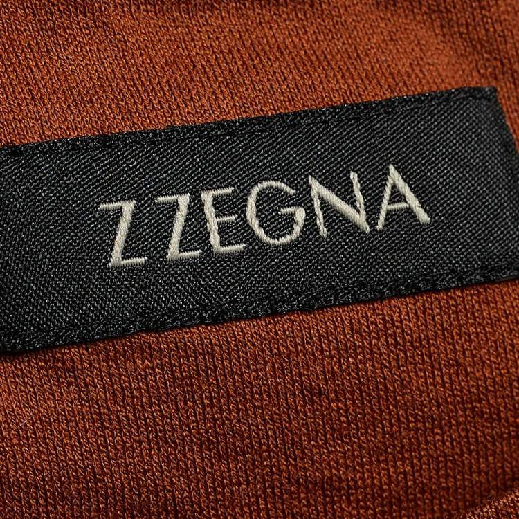Pre Owned Z Zegna Brown Jersey Logo Print Crew Neck T-Shirt S
