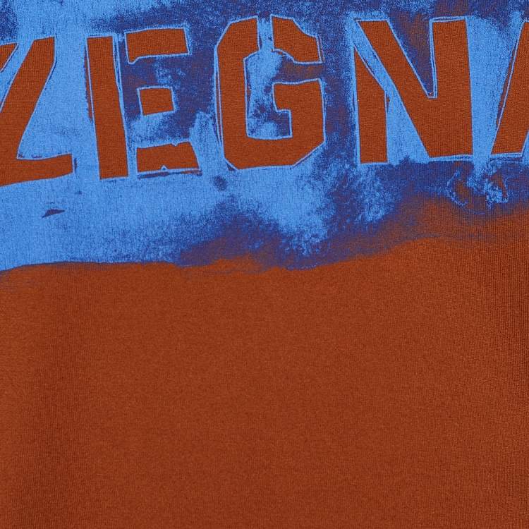 Pre Owned Z Zegna Brown Jersey Logo Print Crew Neck T-Shirt S