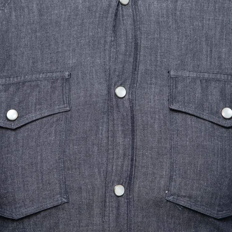 Pre Owned Z Zegna Blue Denim Drop & Fit Button Front Shirt S