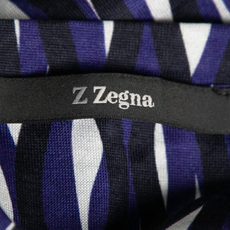 Pre Owned Z Zegna Purple Printed Cotton Short Sleeve Round Neck T-Shirt M