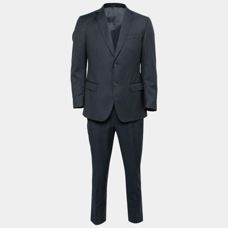 Pre Owned Z Zegna Navy Blue Striped Wool Regular Fit Suit M