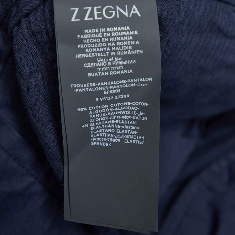 Pre Owned Z Zegna Navy Blue Stretch Cotton Regular Fit Pants L