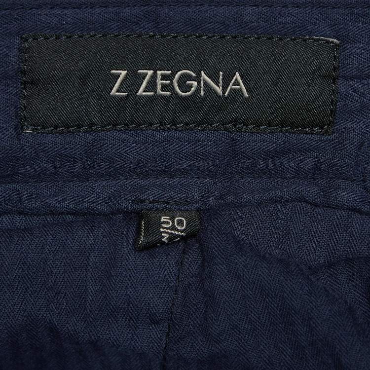 Pre Owned Z Zegna Navy Blue Stretch Cotton Regular Fit Pants L