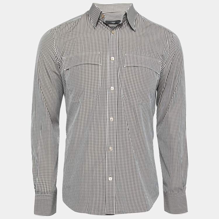 Pre Owned Z Zegna Brown Checkered Cotton Button-Front Shirt M   