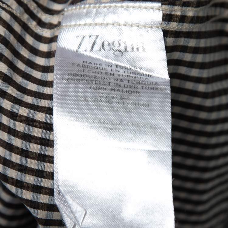 Pre Owned Z Zegna Brown Checkered Cotton Button-Front Shirt M   