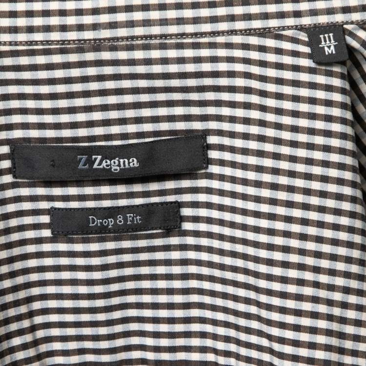 Pre Owned Z Zegna Brown Checkered Cotton Button-Front Shirt M   