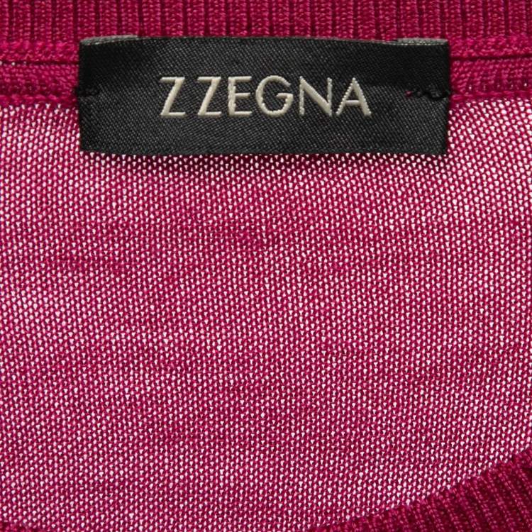 Pre Owned Z Zegna Purple Train Print Wool Crewneck Sweater M