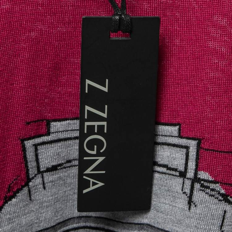 Pre Owned Z Zegna Purple Train Print Wool Crewneck Sweater M