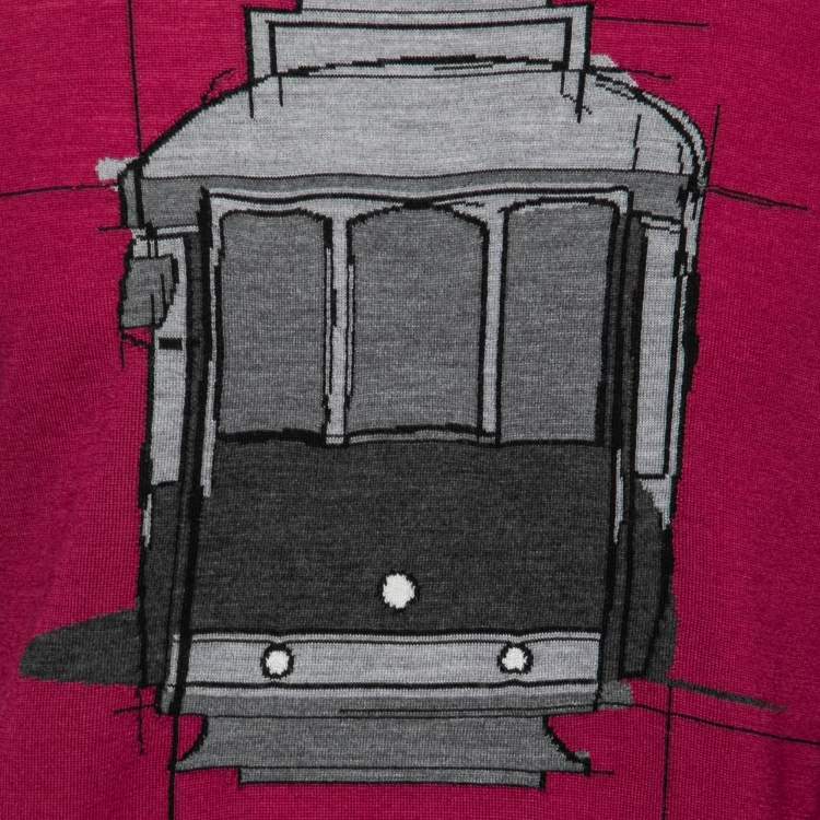 Pre Owned Z Zegna Purple Train Print Wool Crewneck Sweater M