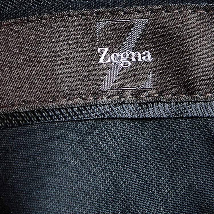 Pre Owned Z Zegna Black Wool Side Trim Detail Straight Leg Pants M