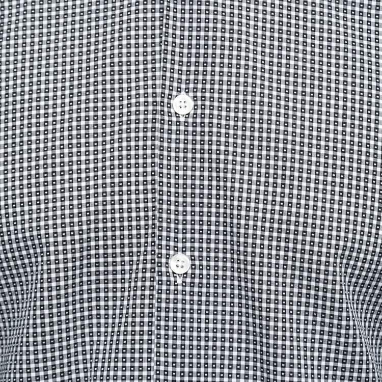 Pre Owned Z Zegna Black Checked Cotton Button Front Slim Fit Shirt L