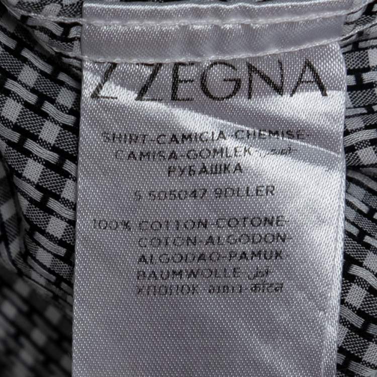 Pre Owned Z Zegna Black Checked Cotton Button Front Slim Fit Shirt L
