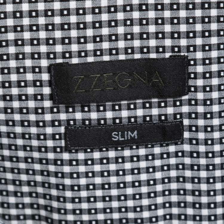 Pre Owned Z Zegna Black Checked Cotton Button Front Slim Fit Shirt L
