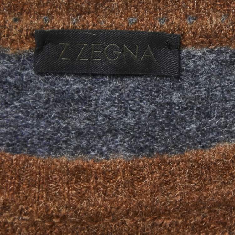 Pre Owned Z Zegna Brown & Grey Wool Sweater 3XL