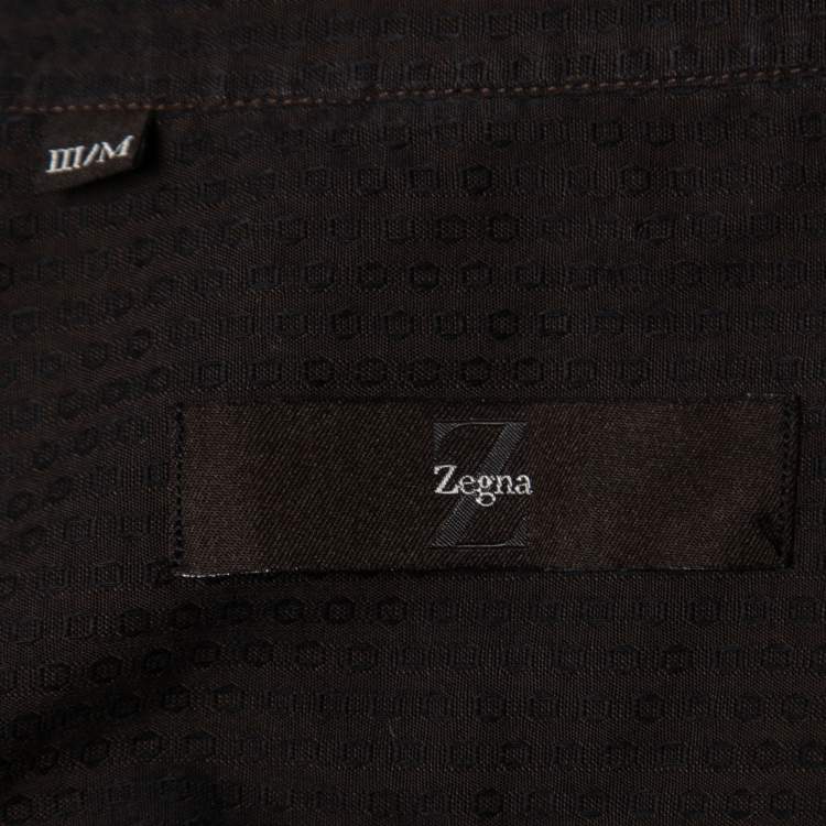 Pre Owned Z Zegna Dark Brown Patterned Cotton Button Front Shirt M