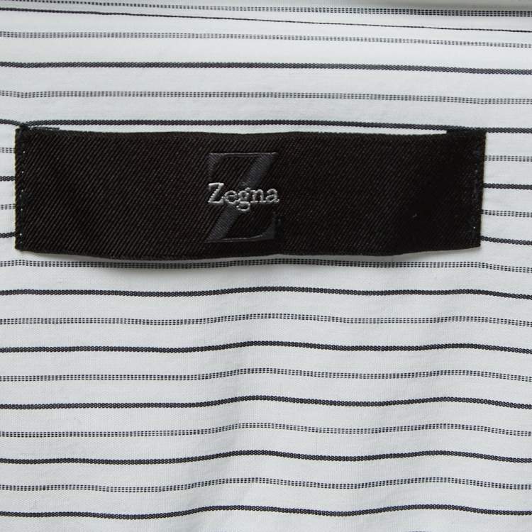 Pre Owned Z Zegna White Striped Stretch Cotton Button Front Shirt XL