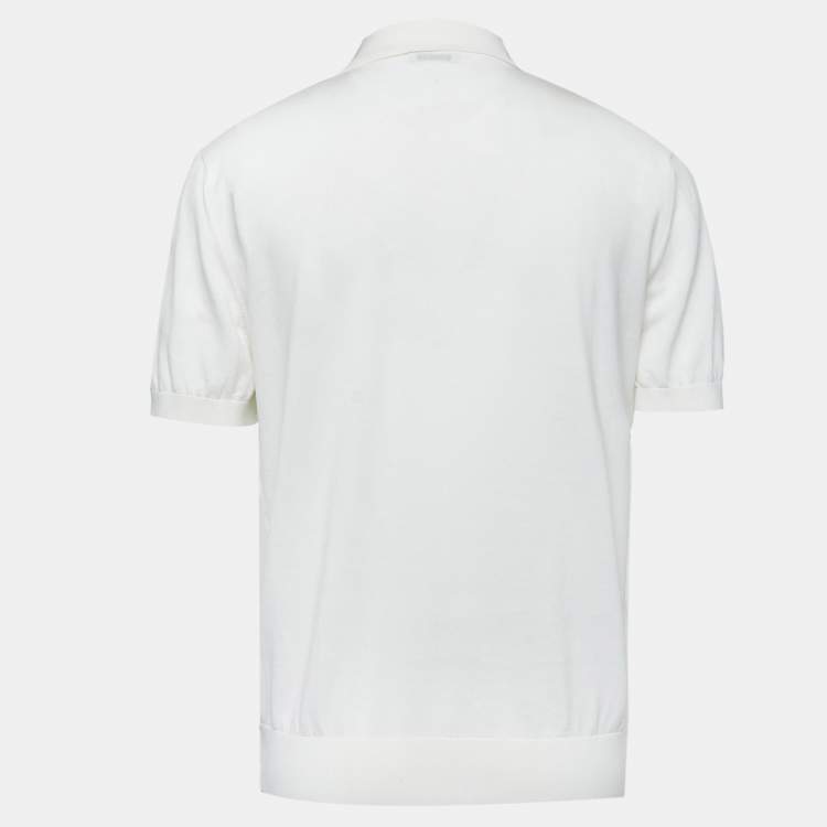 Pre Owned Z Zegna White Cotton Knit Polo T-Shirt L