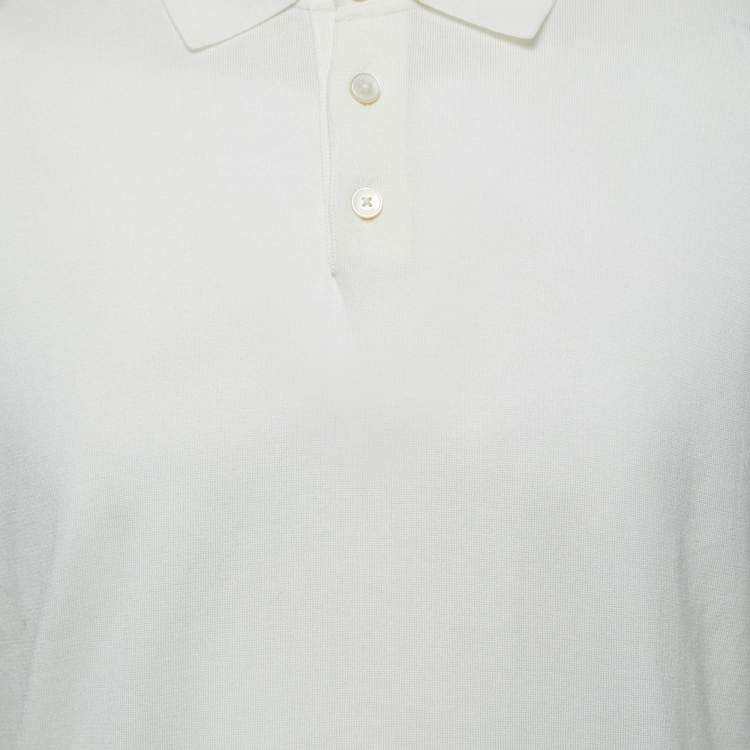 Pre Owned Z Zegna White Cotton Knit Polo T-Shirt L