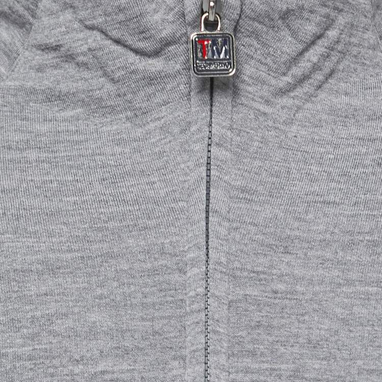 Pre Owned Z Zegna Grey Wool Techmerino Zip Front Sweatshirt L