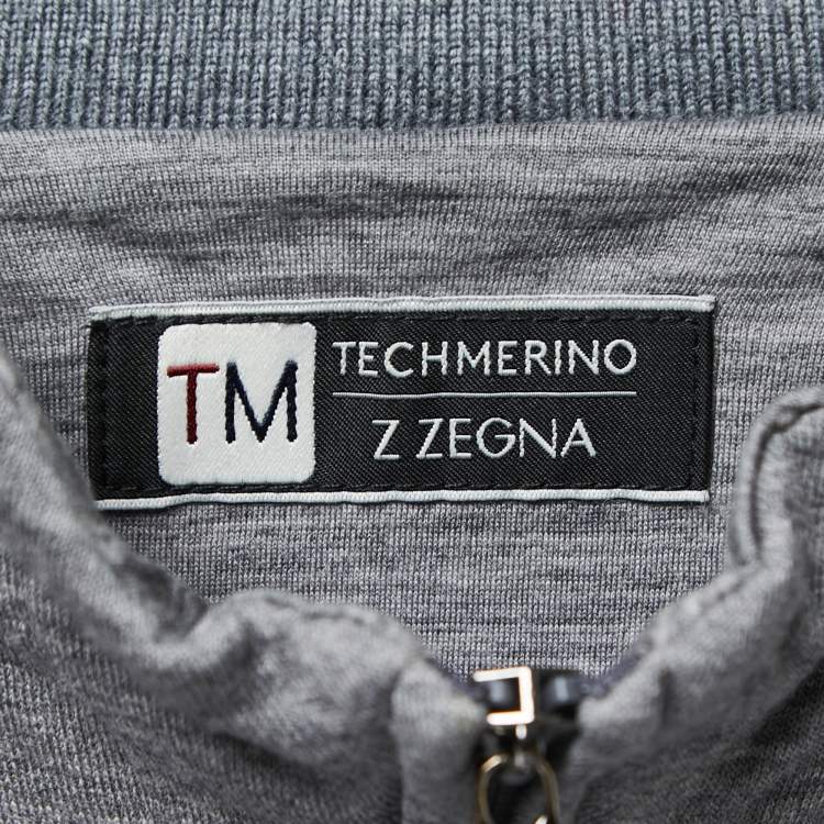 Pre Owned Z Zegna Grey Wool Techmerino Zip Front Sweatshirt L