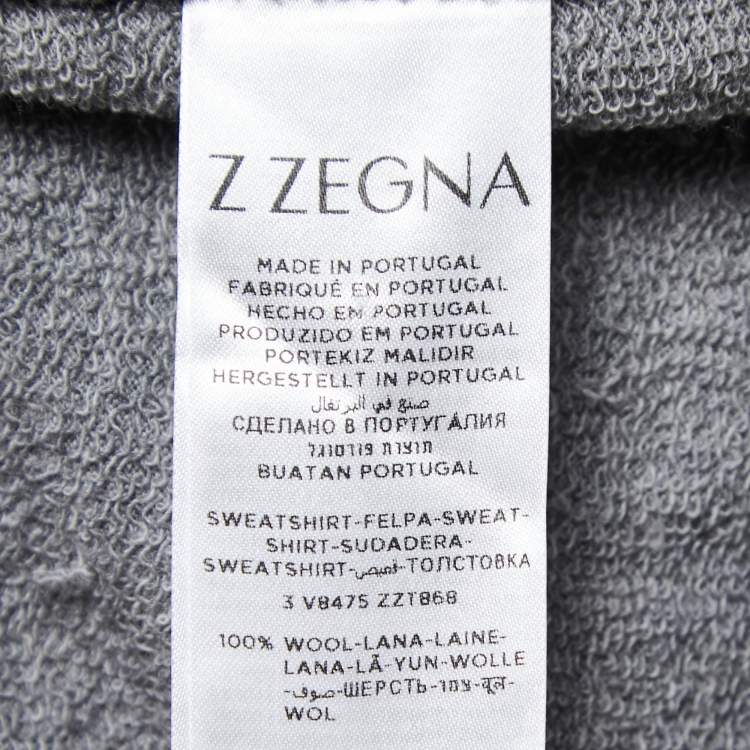 Pre Owned Z Zegna Grey Wool Techmerino Zip Front Sweatshirt L