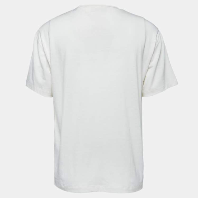 Pre Owned Z Zegna Ivory Wool Contrast Detail Techmerino T-Shirt M