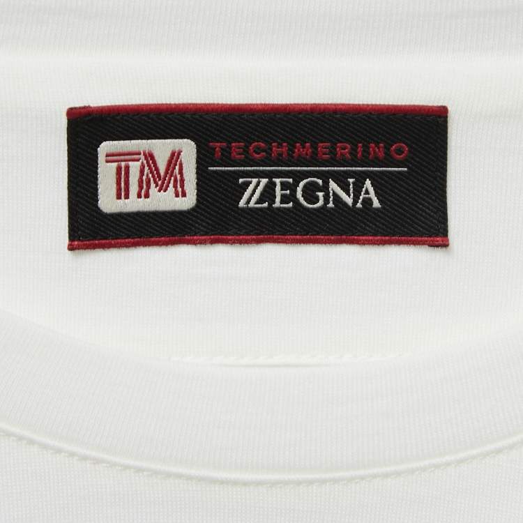 Pre Owned Z Zegna Ivory Wool Contrast Detail Techmerino T-Shirt M