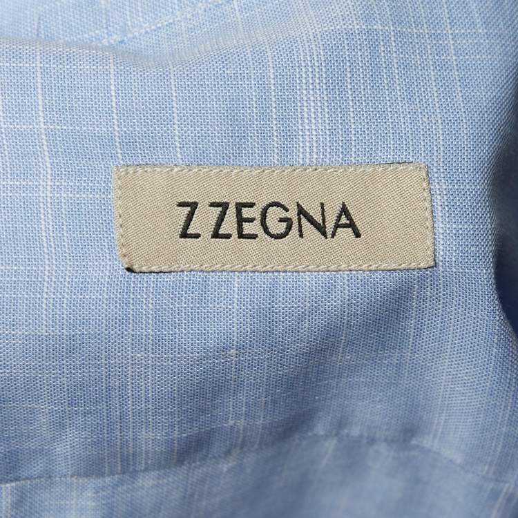 Pre Owned Z Zegna Blue Cotton Button Front Full Sleeve Shirt S