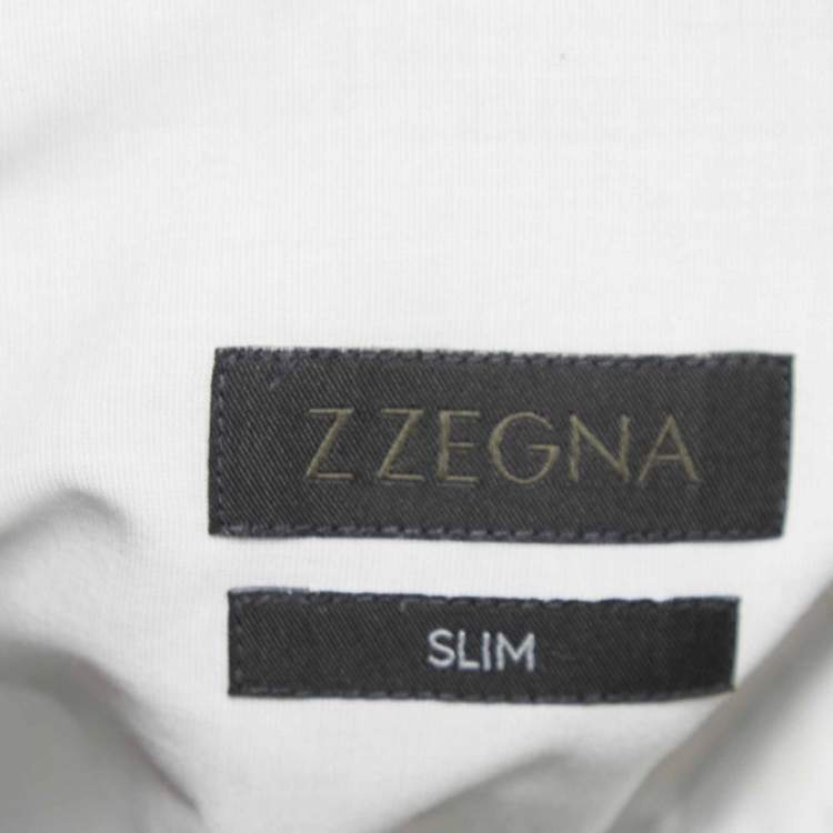 Pre Owned Z Zegna White Cotton Slim Fit Button Front Long Sleeve Shirt M