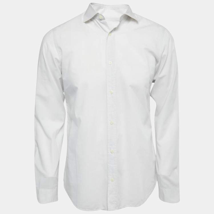 Pre Owned Z Zegna White Cotton Slim Fit Button Front Long Sleeve Shirt M