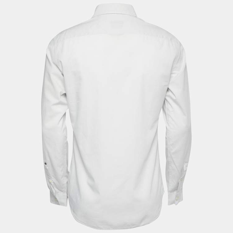 Pre Owned Z Zegna White Cotton Slim Fit Button Front Long Sleeve Shirt M