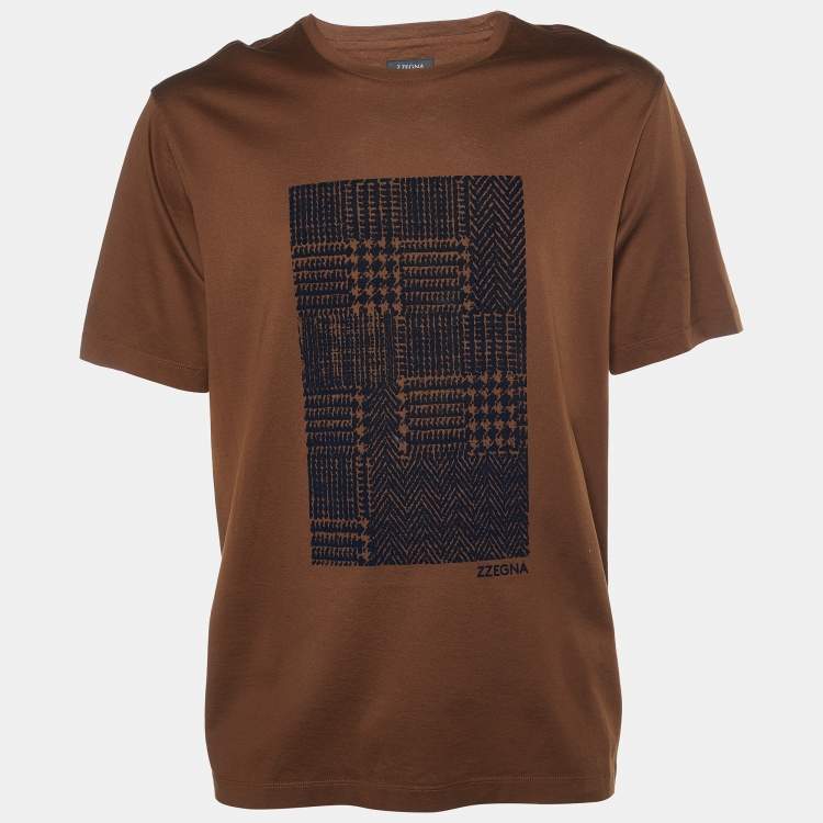 Pre Owned Z Zegna Brown Flocked Detail Cotton Knit T-Shirt XL
