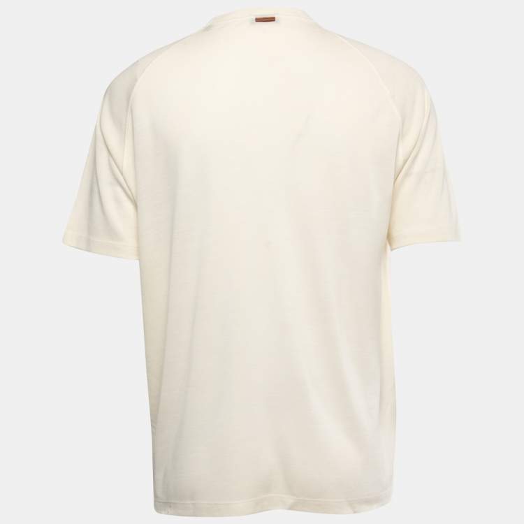 Pre Owned Zegna Cream Wool High Performance Crew Neck T-Shirt XL
