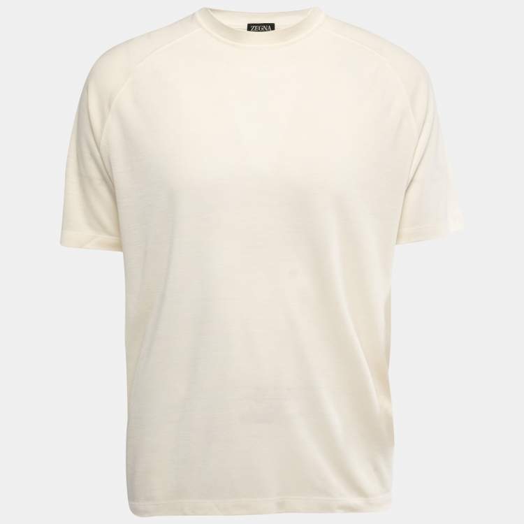 Pre Owned Zegna Cream Wool High Performance Crew Neck T-Shirt XL