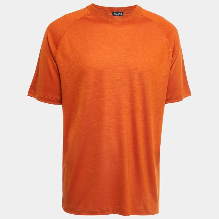Pre Owned Z Zegna Orange Wool Crew Neck Half Sleeve T-Shirt XL
