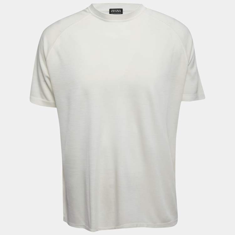 Pre Owned  Zegna Cream Wool Crew Neck Half Sleeve T-Shirt XL