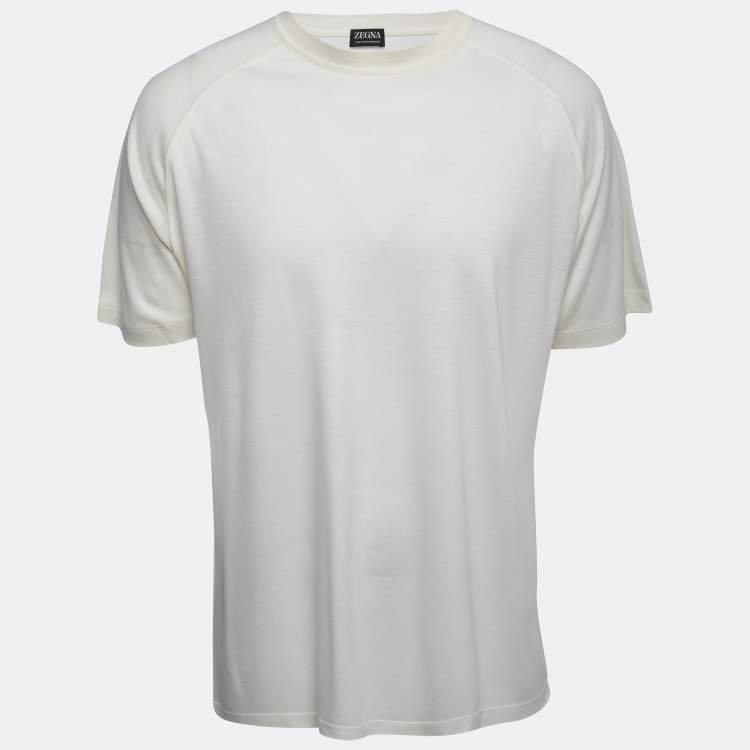 Pre Owned  Zegna Cream Wool Crew Neck Half Sleeve T-Shirt XL