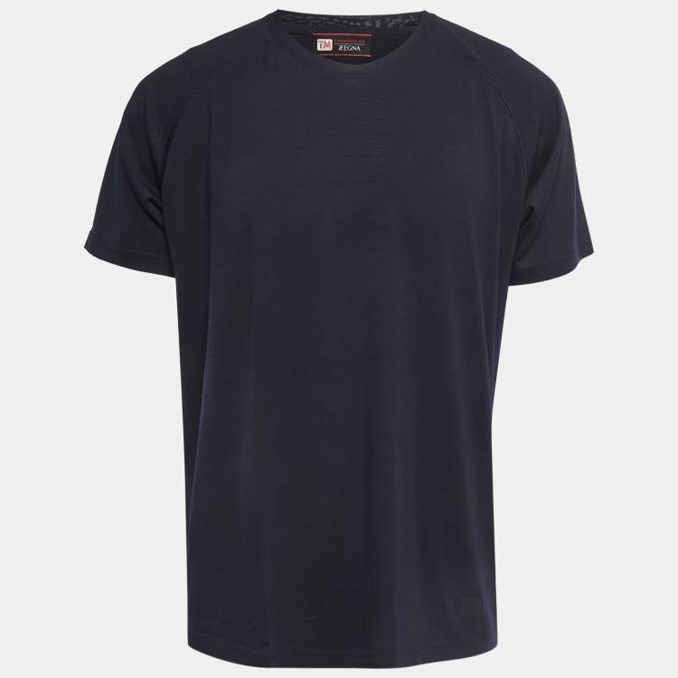 Pre Owned Zegna Navy Blue Wool Crew Neck Half Sleeve T-Shirt XL