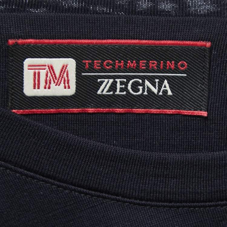Pre Owned Zegna Navy Blue Wool Crew Neck Half Sleeve T-Shirt XL