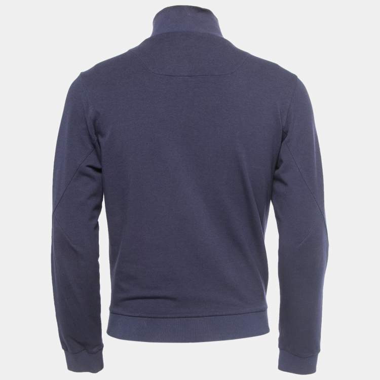 Pre Owned Z Zegna Navy Blue Cotton & Modal Knit Zip Up Jacket S