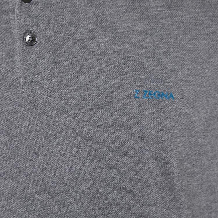 Pre Owned Z Zegna Grey Cotton Pique Polo T-Shirt XL