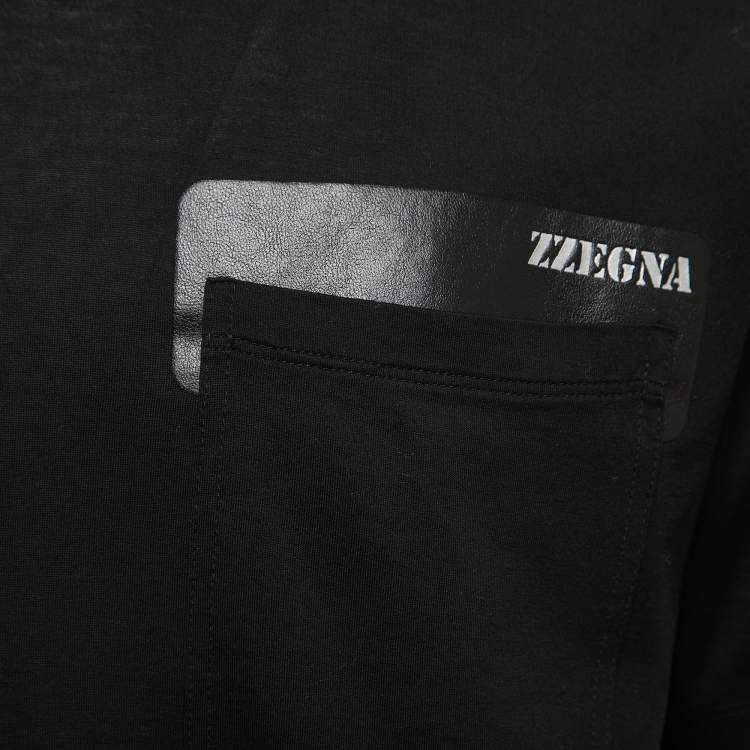Pre Owned Z Zegna Black Cotton Logo Print Detail Crew Neck T-Shirt XXL