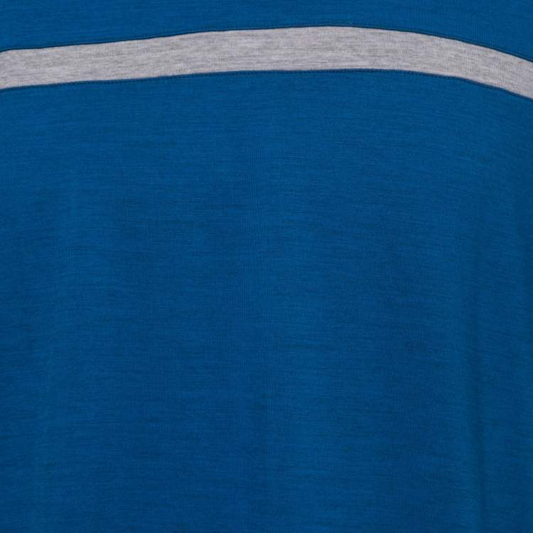 Pre Owned Z Zegna Techmerino Blue Wool Stripe Paneled Crew Neck T-Shirt L