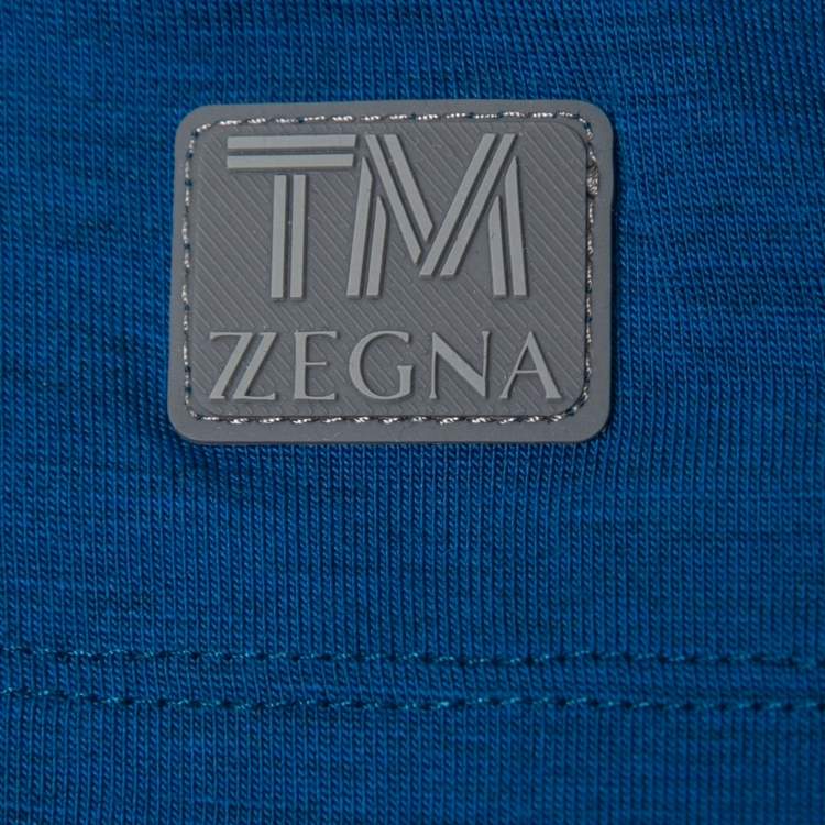 Pre Owned Z Zegna Techmerino Blue Wool Stripe Paneled Crew Neck T-Shirt L