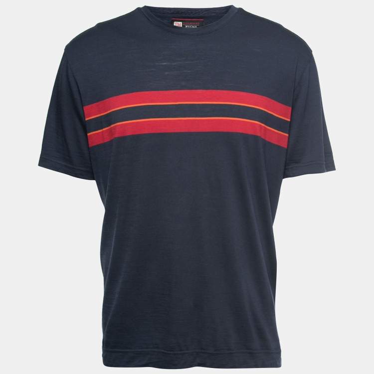 Pre Owned Z Zegna Techmerino Navy Blue Striped Wool Crew Neck T-Shirt XL