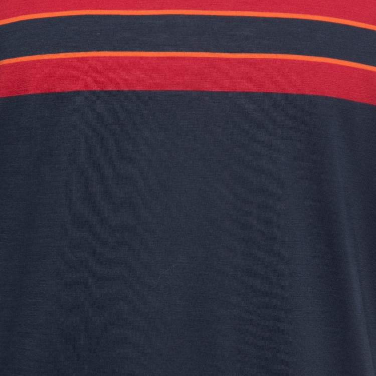 Pre Owned Z Zegna Techmerino Navy Blue Striped Wool Crew Neck T-Shirt XL